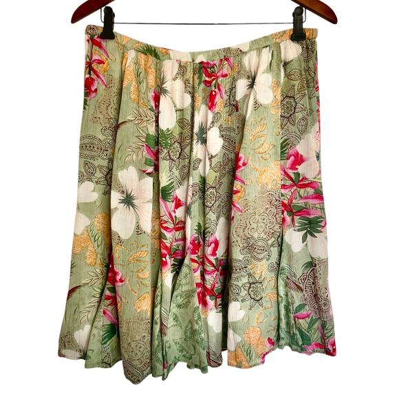 Bila Green Floral Knee Length Flare Skirt Size L Tropical Summer Casual Resort - Picture 2 of 8